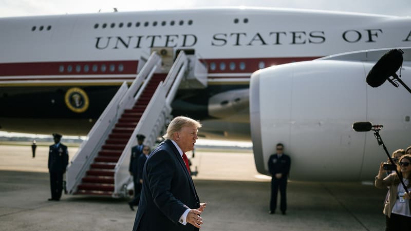 President Donald Trump speaks to reporters beside Air Force One at Joint Base Andrews