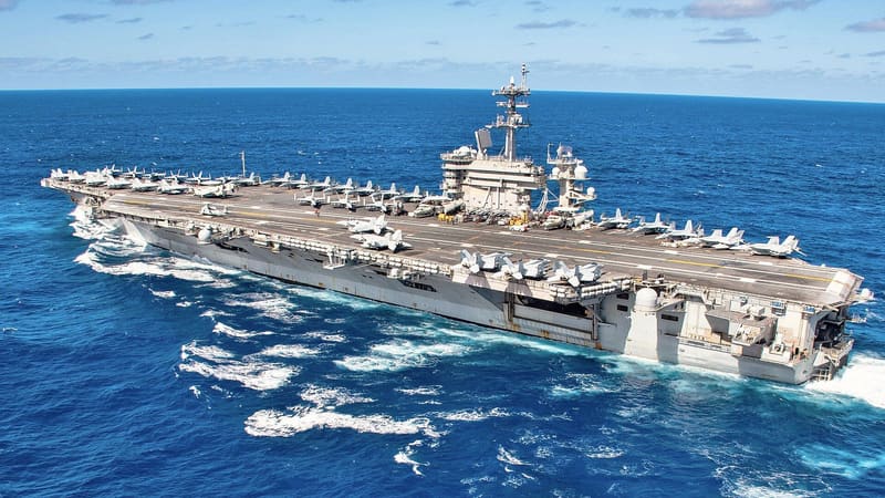 The aircraft carrier USS Theodore Roosevelt under way at sea