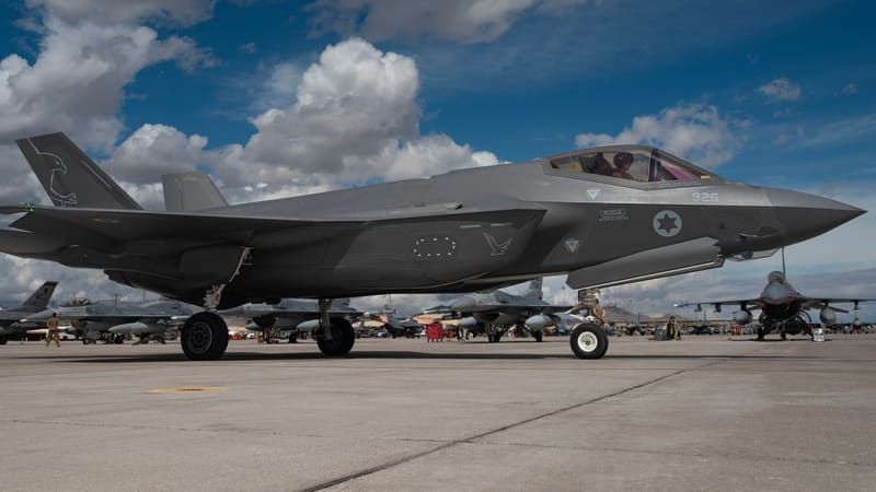 Israeli Air Force F-35I Adir stealth fighter, tail 926, with a Star of David roundel, on the ramp at Nellis Air Force Base